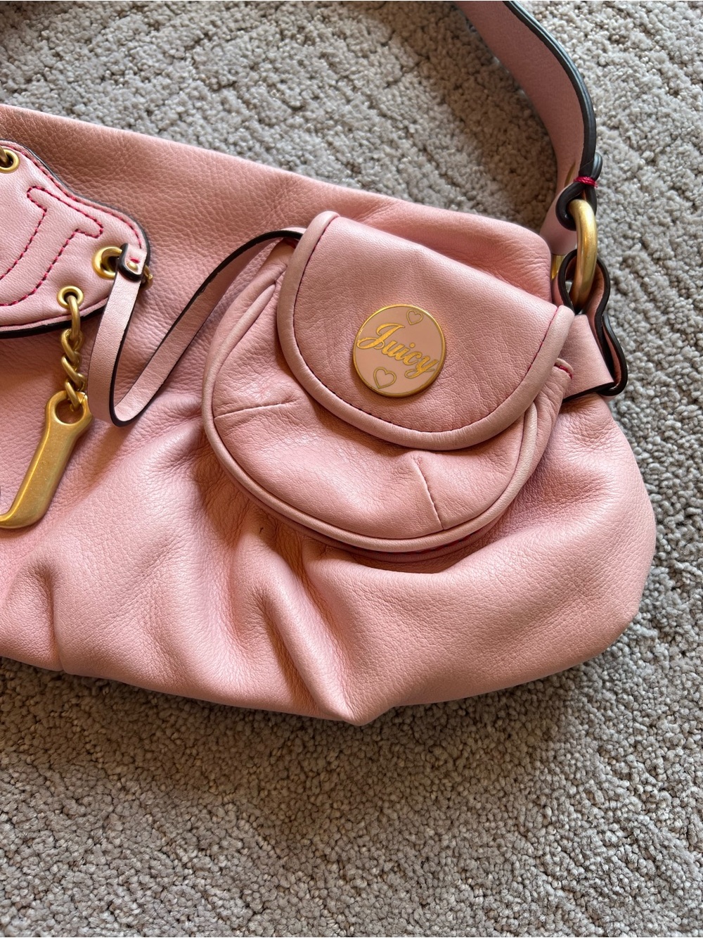 Juicy Couture Vintage Pink Leather Shoulder Bag with Charm - Picture 9 of 16